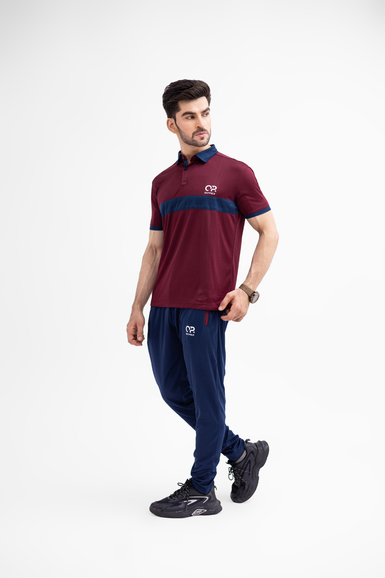 Men's Polo Tracksuit – Maroon & Navy | OUTPOLE Dri-Fit Activewear Set