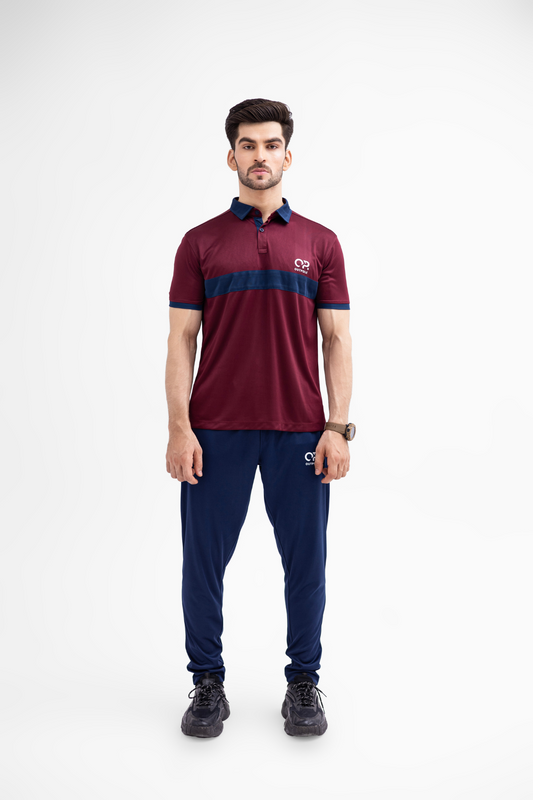 Men's Polo Tracksuit – Maroon & Navy | OUTPOLE Dri-Fit Activewear Set