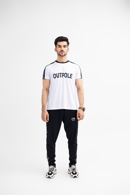 OUTPOLE Classic White & Black Tracksuit – Men's Dri-Fit Activewear Set