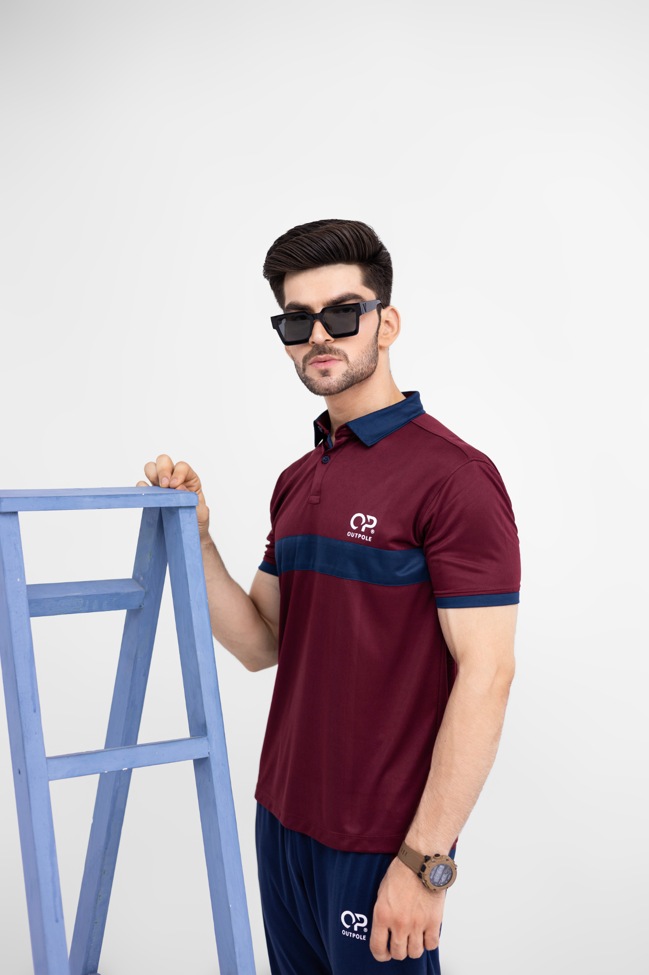 Men's Polo Tracksuit – Maroon & Navy | OUTPOLE Dri-Fit Activewear Set