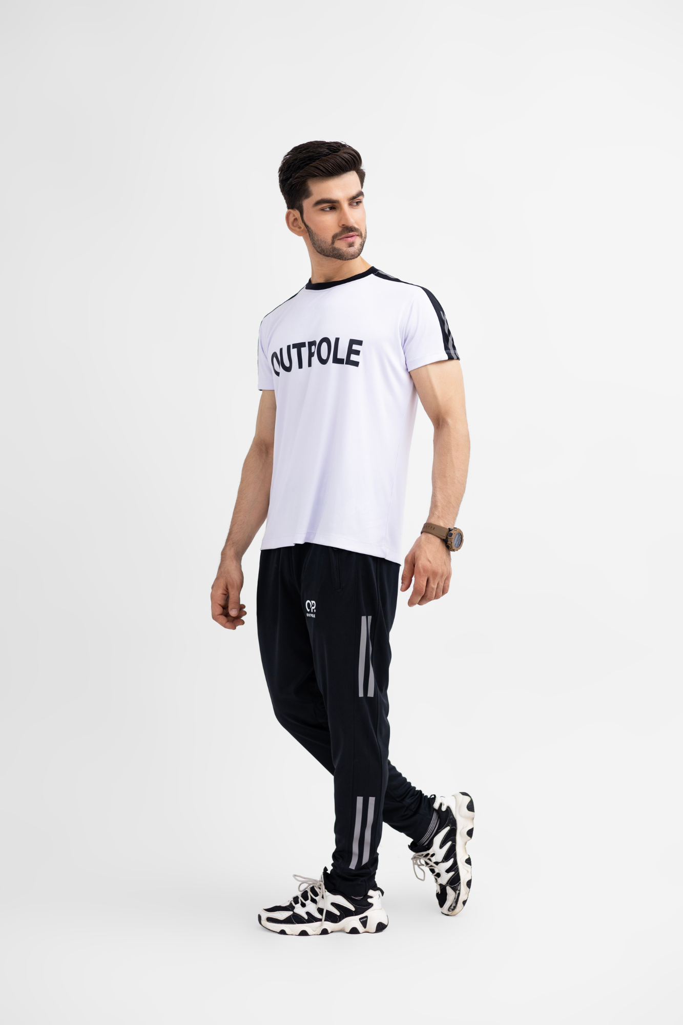 OUTPOLE Classic White & Black Tracksuit – Men's Dri-Fit Activewear Set