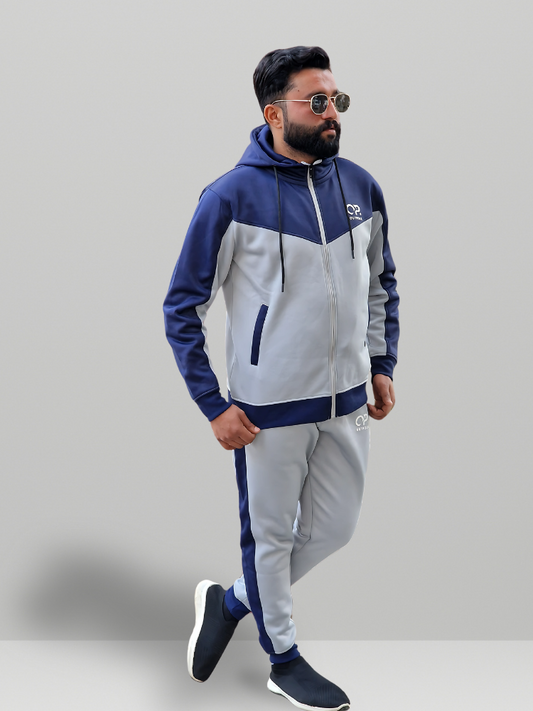Outpole Blue & Grey Hooded Track Suit – Ultimate Winter Comfort