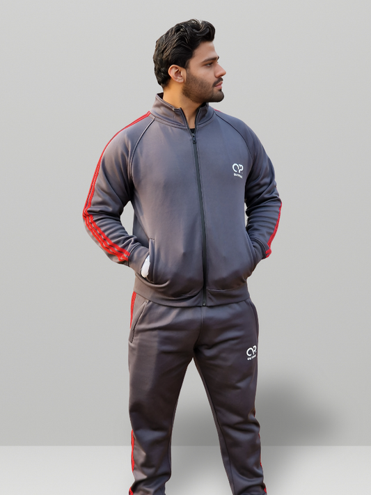 Outpole Charcoal Grey & Red Stripe Track Suit – Sleek & Sporty
