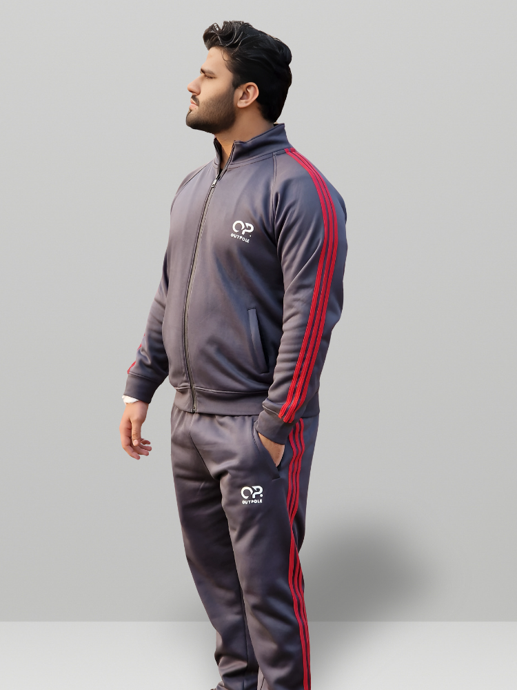 Outpole Charcoal Grey & Red Stripe Track Suit – Sleek & Sporty