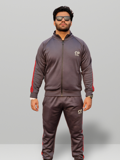 Outpole Charcoal Grey & Red Stripe Track Suit – Sleek & Sporty