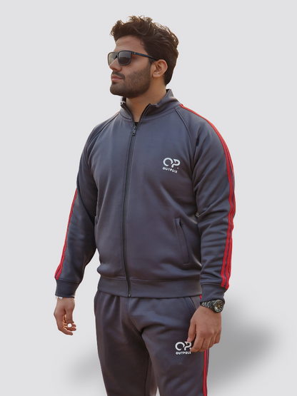 Outpole Charcoal Grey & Red Stripe Track Suit – Sleek & Sporty