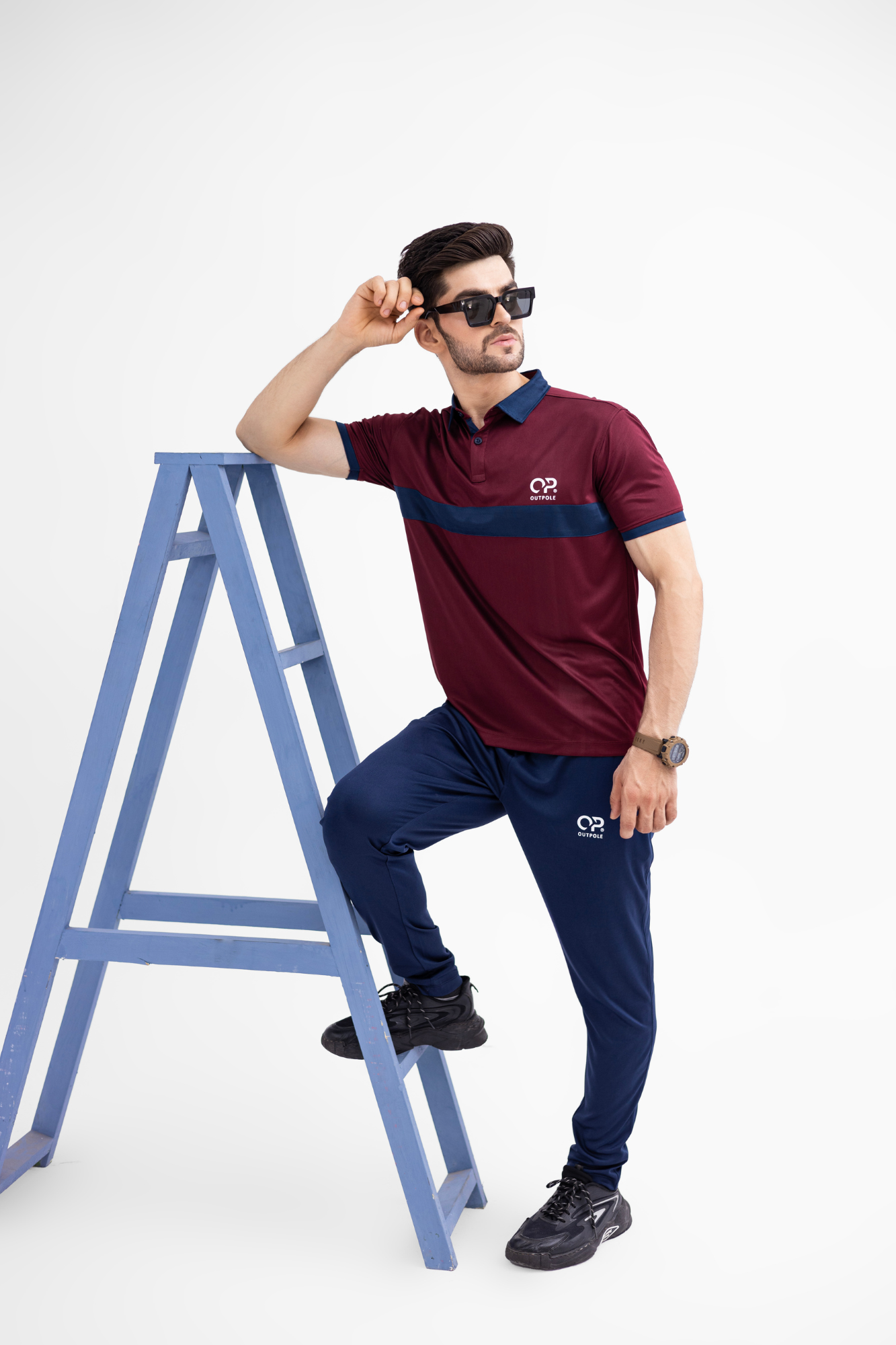 Men's Polo Tracksuit – Maroon & Navy | OUTPOLE Dri-Fit Activewear Set