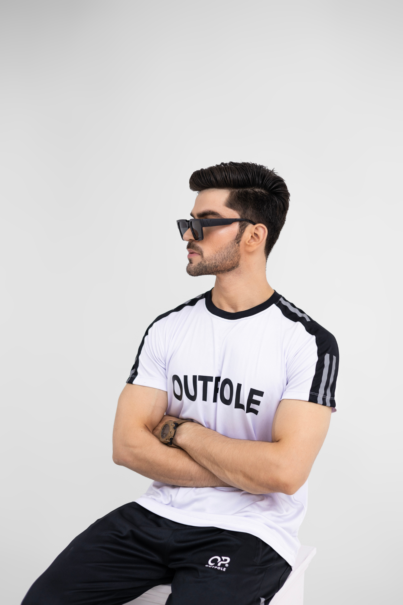 OUTPOLE Classic White & Black Tracksuit – Men's Dri-Fit Activewear Set
