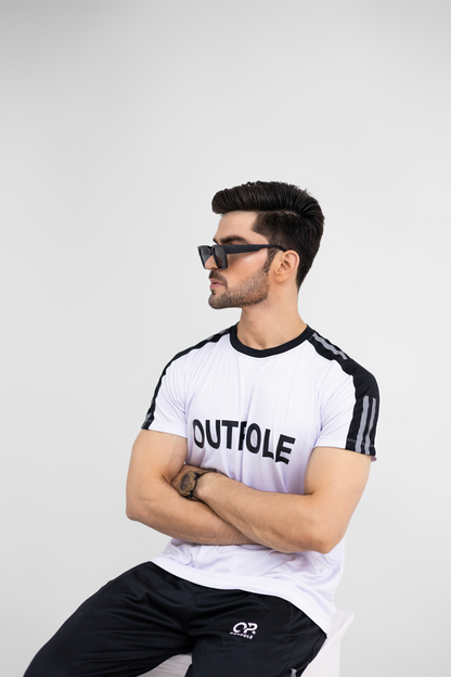 OUTPOLE Classic White & Black Tracksuit – Men's Dri-Fit Activewear Set