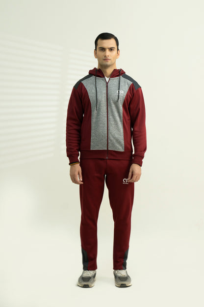 Outpole Maroon & Grey Hooded Track Suit – Ultimate Winter Comfort