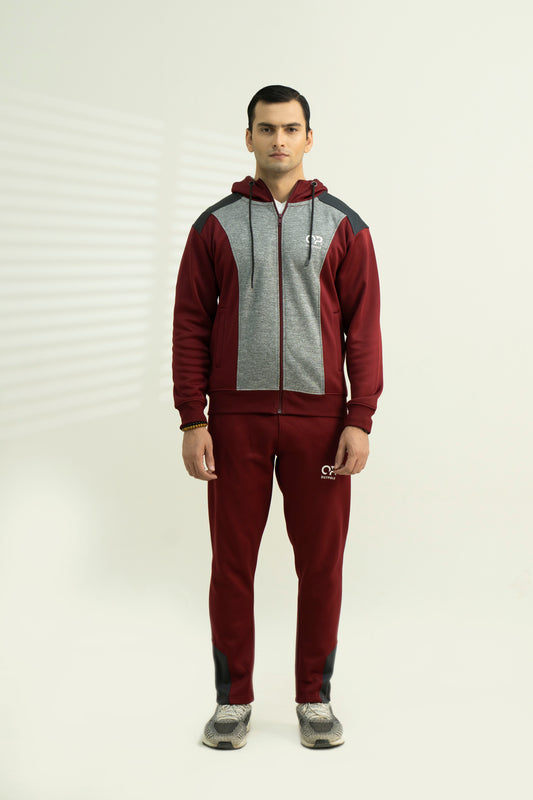 Outpole Maroon & Grey Hooded Track Suit – Ultimate Winter Comfort