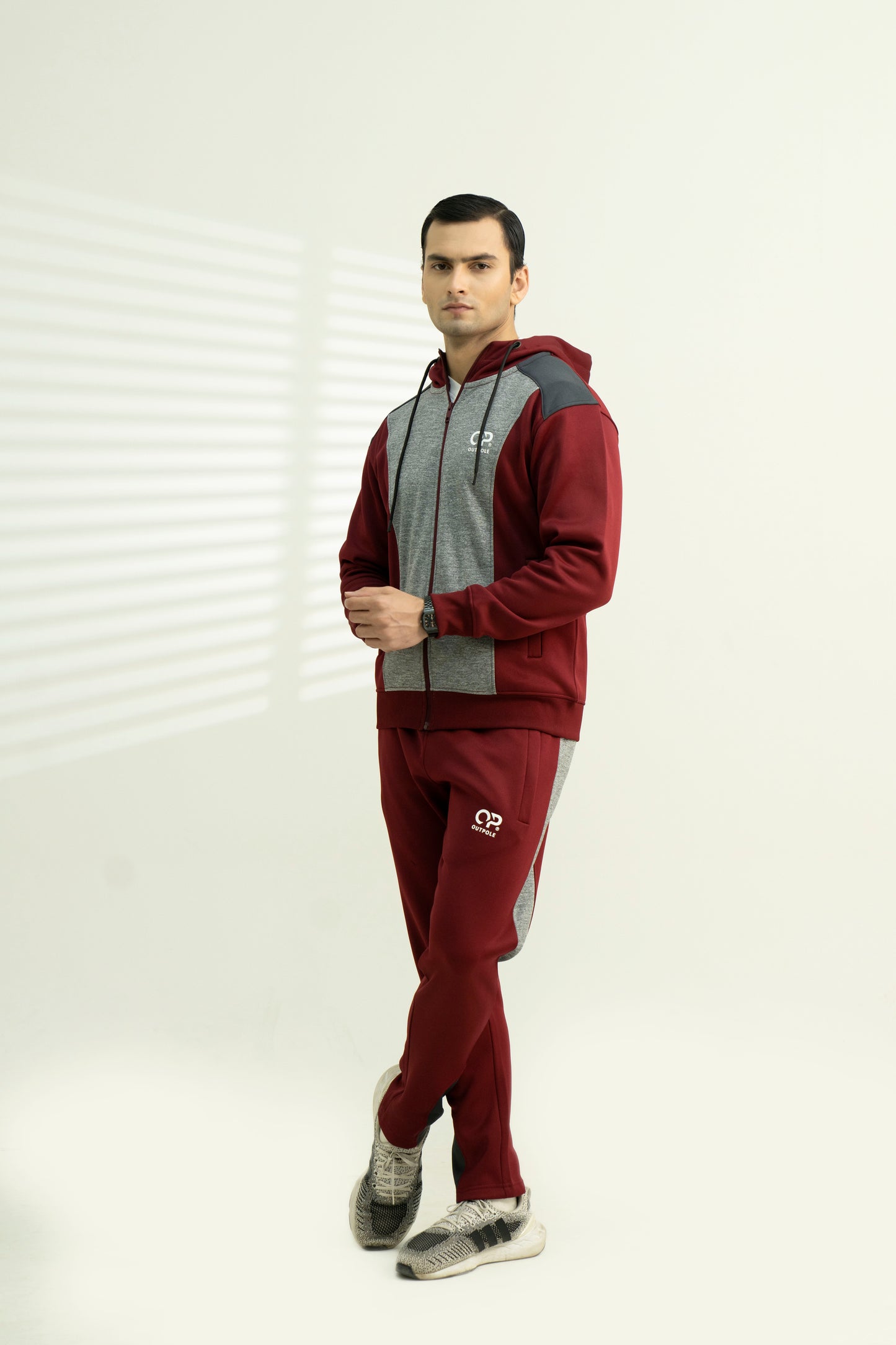 Outpole Maroon & Grey Hooded Track Suit – Ultimate Winter Comfort