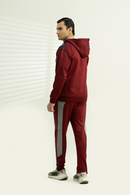 Outpole Maroon & Grey Hooded Track Suit – Ultimate Winter Comfort