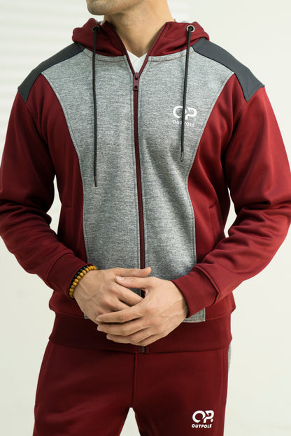 Outpole Maroon & Grey Hooded Track Suit – Ultimate Winter Comfort