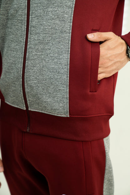 Outpole Maroon & Grey Hooded Track Suit – Ultimate Winter Comfort