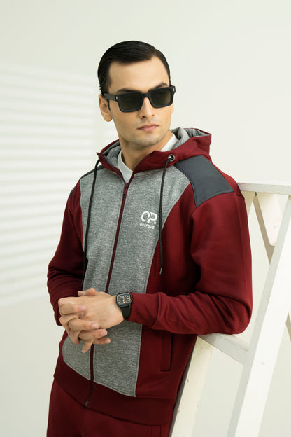 Outpole Maroon & Grey Hooded Track Suit – Ultimate Winter Comfort