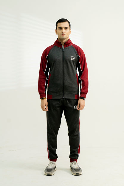 Dark Grey & Maroon Track Suit – Premium Winter Sportswear
