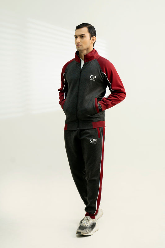 Dark Grey & Maroon Track Suit – Premium Winter Sportswear
