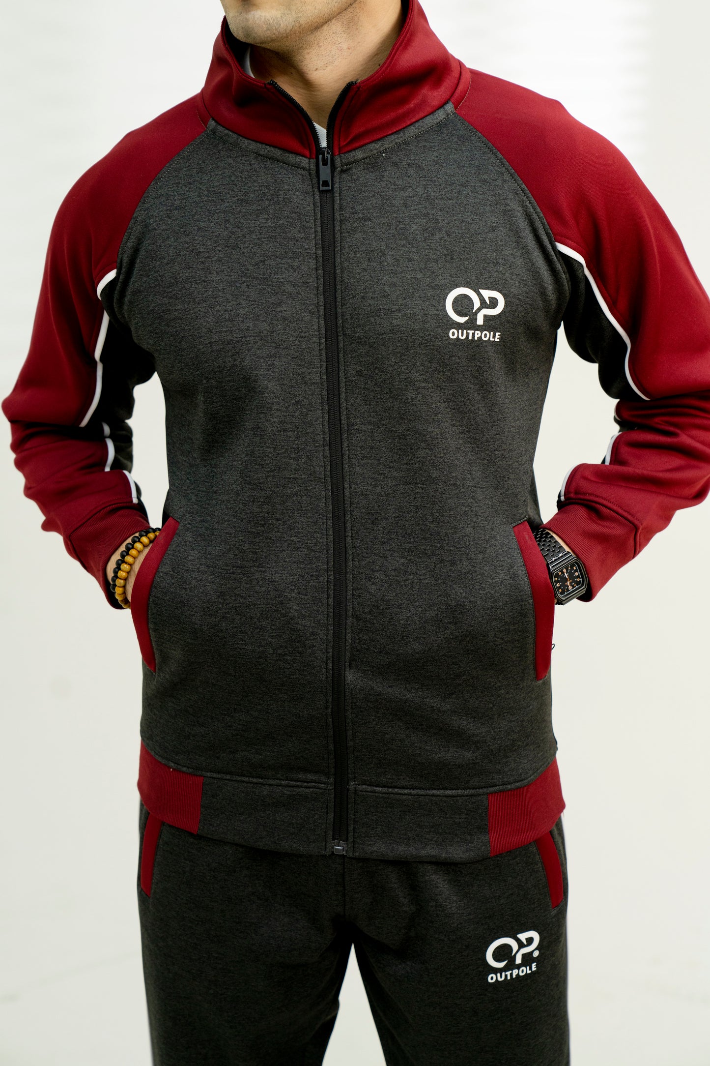 Dark Grey & Maroon Track Suit – Premium Winter Sportswear