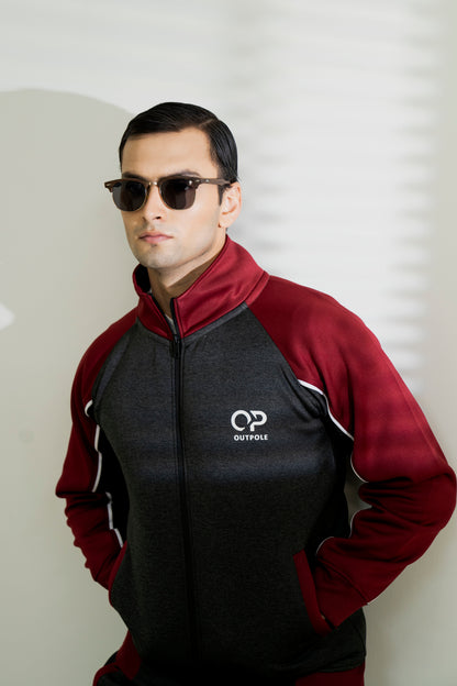 Dark Grey & Maroon Track Suit – Premium Winter Sportswear