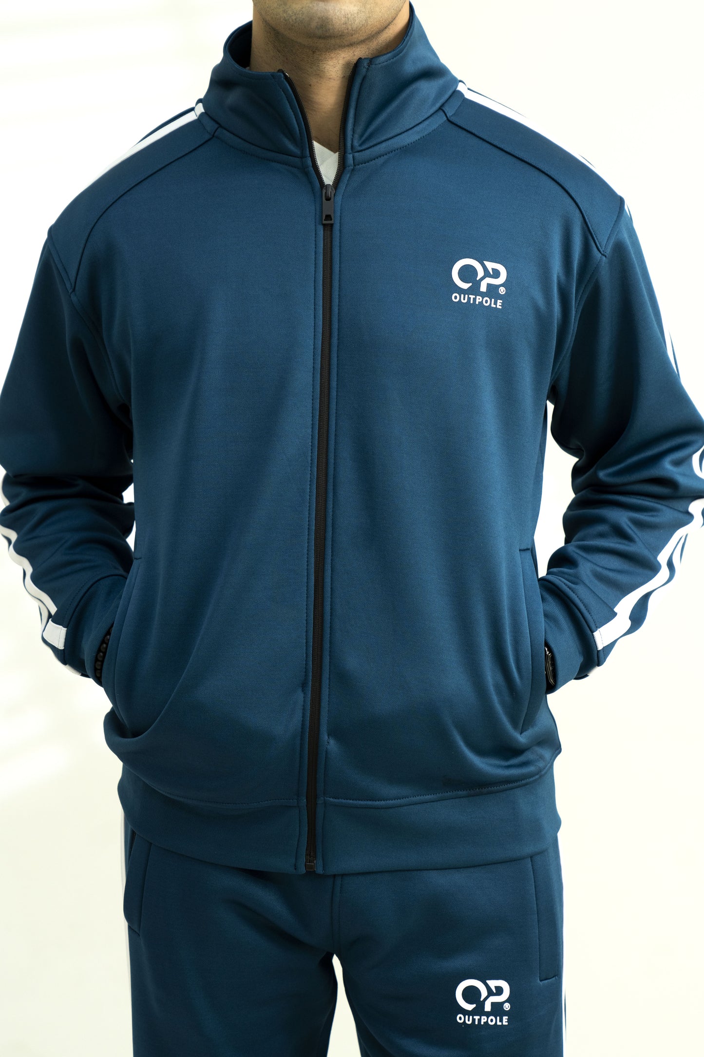 Outpole Zinc & White Stripe Track Suit – Sleek & Sporty