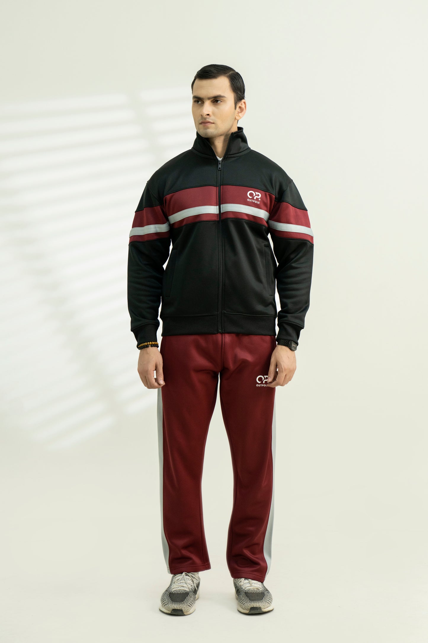 Outpole Maroon & Black Track Suit – Bold & Sporty Winter Wear