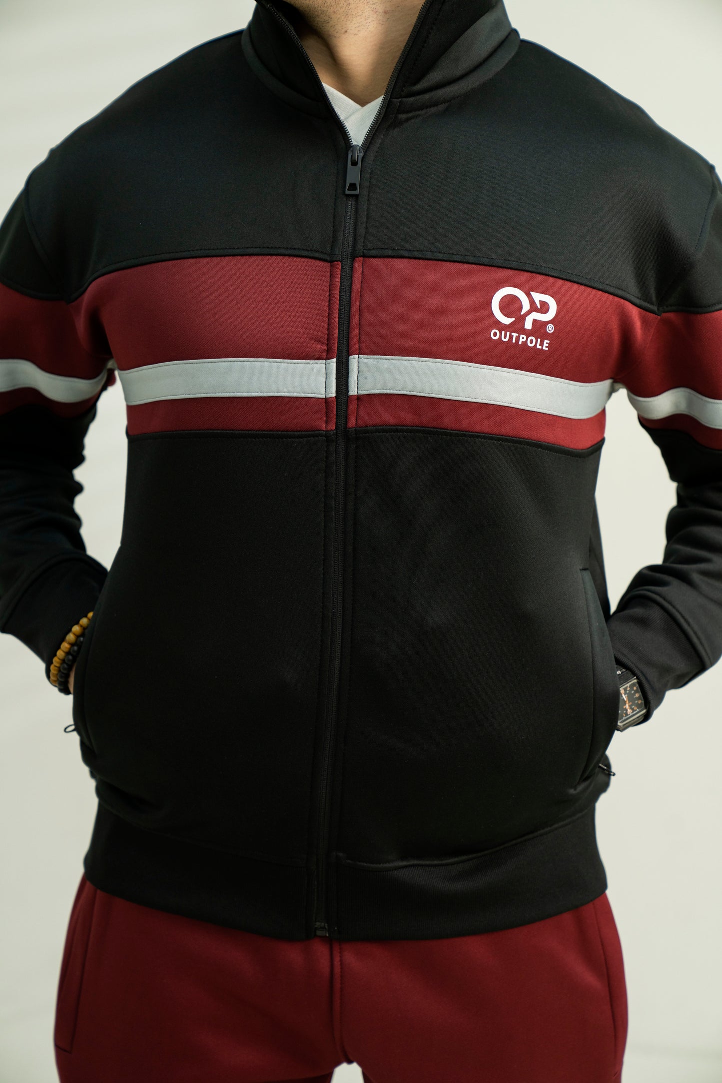 Outpole Maroon & Black Track Suit – Bold & Sporty Winter Wear