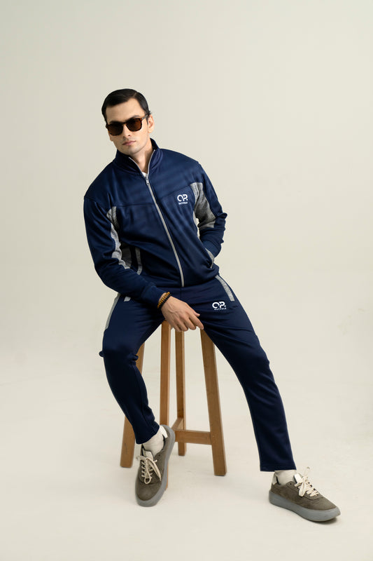 Blue with Grey Stripes Track Suit – Premium Winter Sportswear